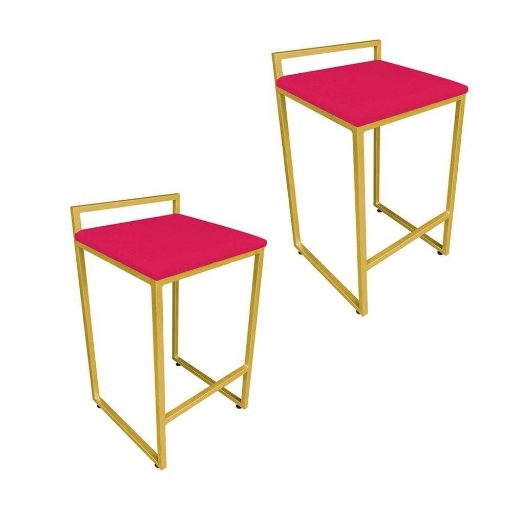 Conjunto 02 Banquetas Pietra Suede Base Dourado Vermelho