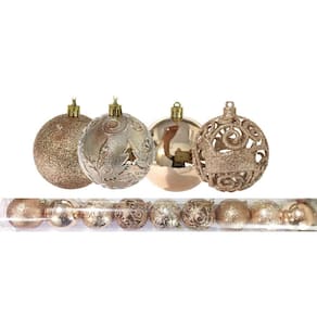Jogo 9 Bolas Natal Mista Textura Arabescos Rena Champagne 8cm - Master Christmas