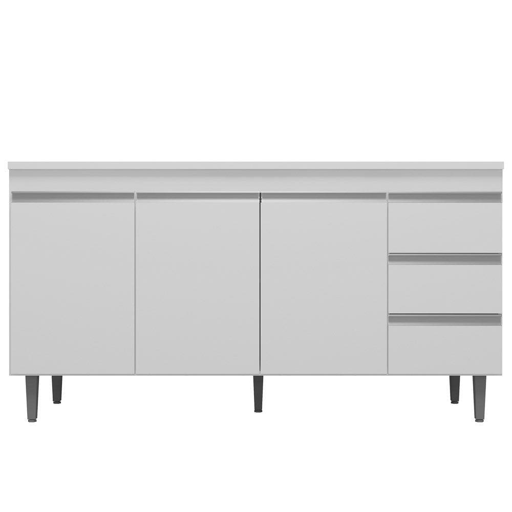 Balcão Gabinete de Pia sem Tampo 150cm 3 Portas 3 Gavetas Andréia Branco - AJL Móveis