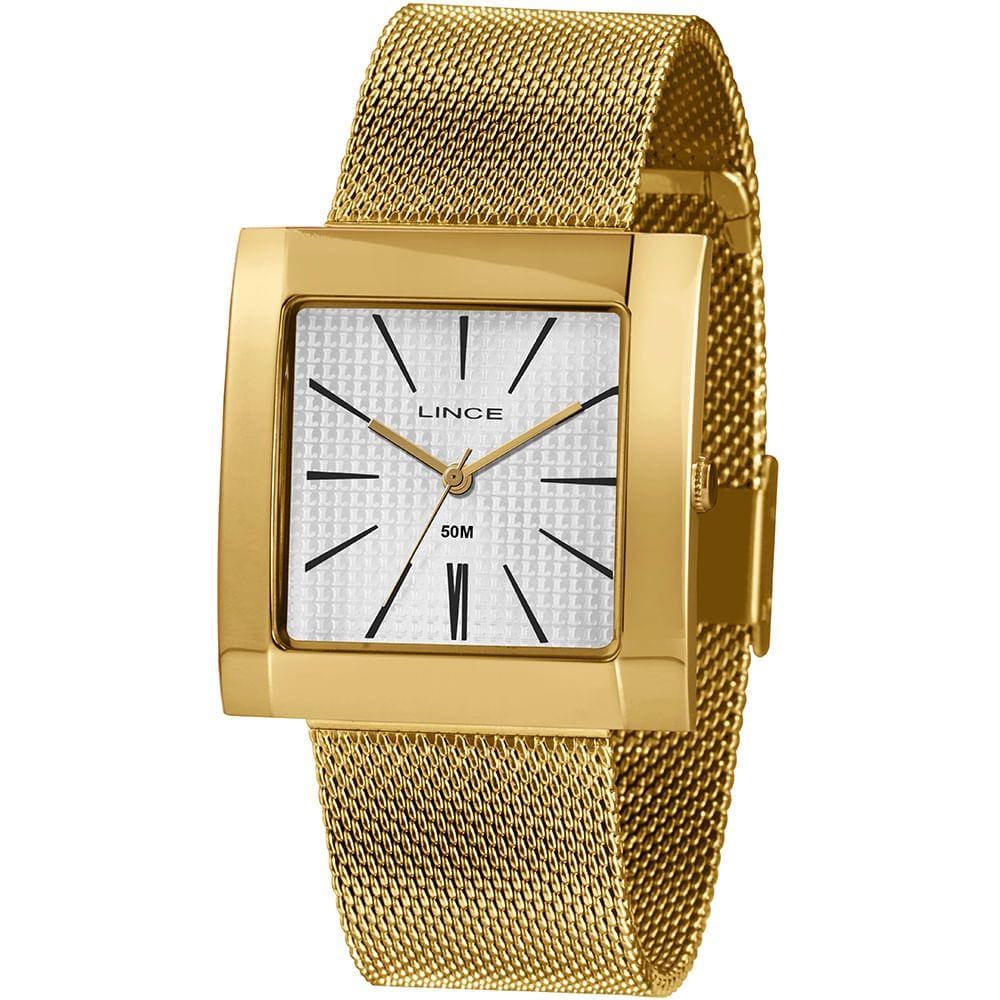 Relógio LINCE feminino quadrado dourado LQG4654L B1KX