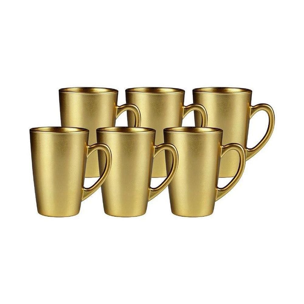Jogo 6 Canecas Vidro Café Dourada Cusco Hauskraft 200ml