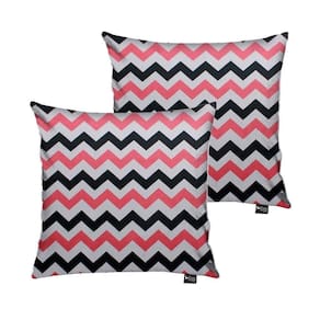 Kit 02 Capas para Almofada Tecido Zig Zag Preto e Rosa