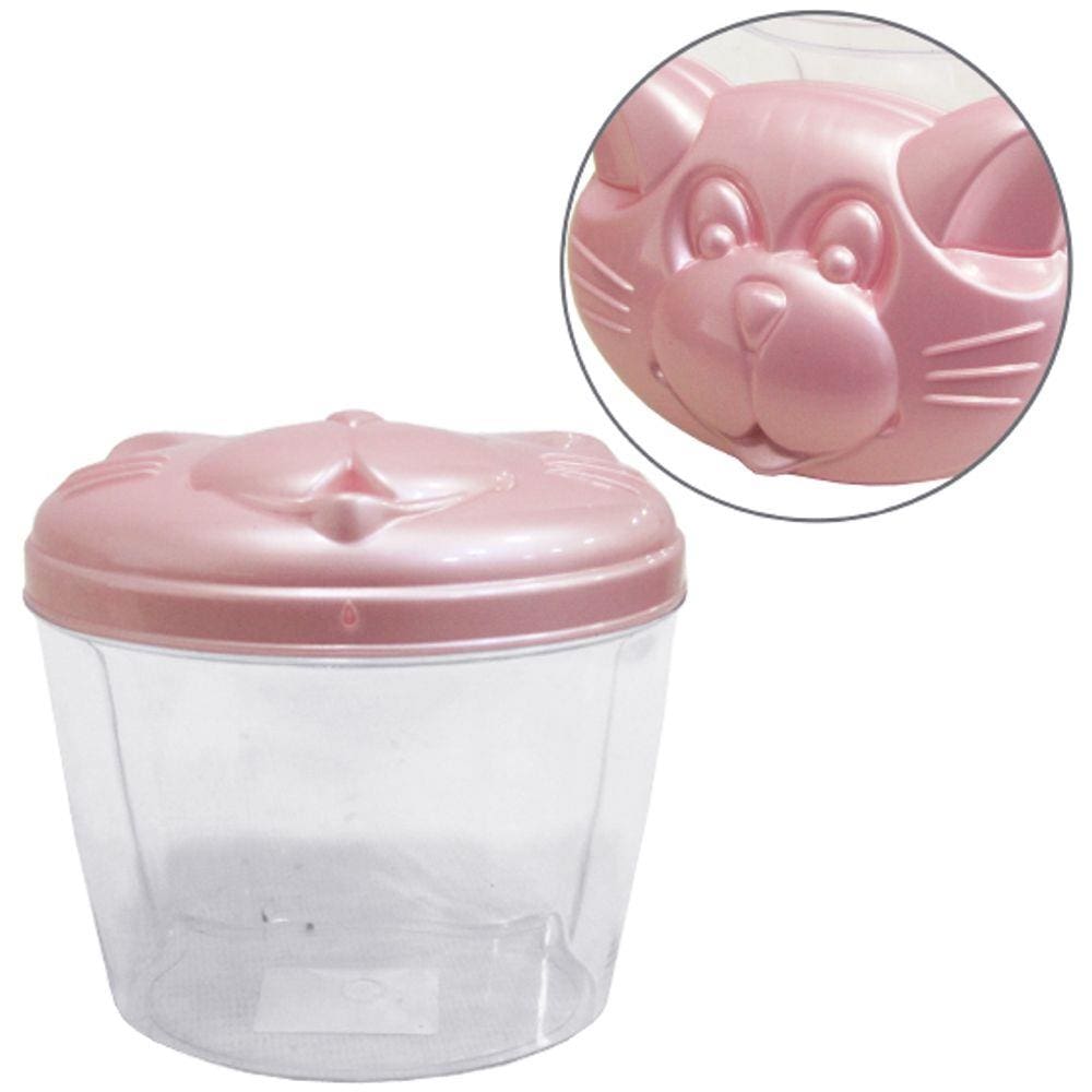 Porta Algodão Cotonete Acrílico Gatinho Baby Rosa Perolado