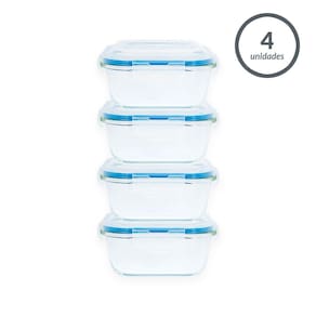 KIT 4 potes vidro hermético tampa 320ml marmita