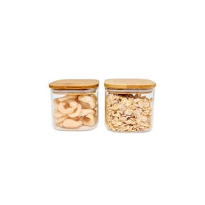Potes De Mantimentos Quad 600Ml C/ Tampa Bambu - 2 Pçs