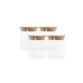 Conjunto de 4 Potes Herméticos de 400 ml com Tampa de Bambu