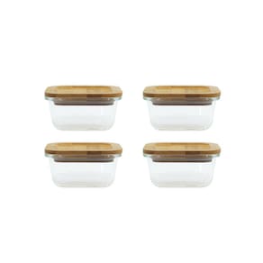 Conjunto de 4 Potes Herméticos de 320 ml com Tampa de Bambu