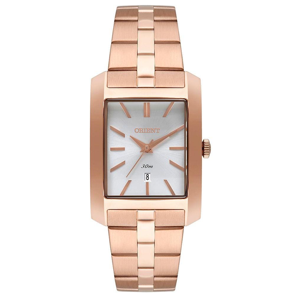 Relógio ORIENT feminino retangular rosê LRSS1004 S1RX