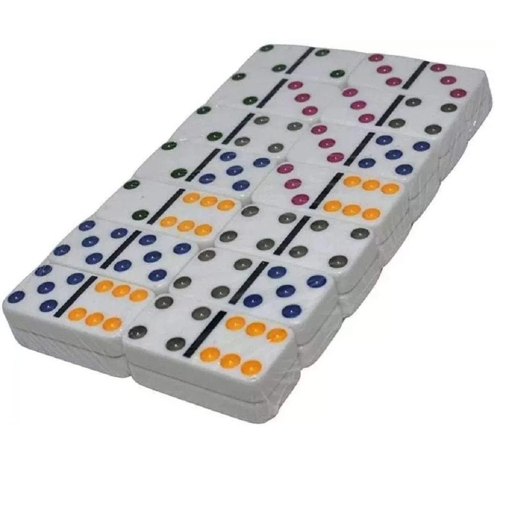 Jogo Domino Profissional Osso Colorido 28 Peças Com Estojo