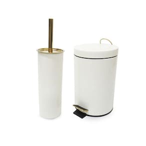 Conjunto Branco E Dourado-Lixeira Com Pedal+Escova Sanitária