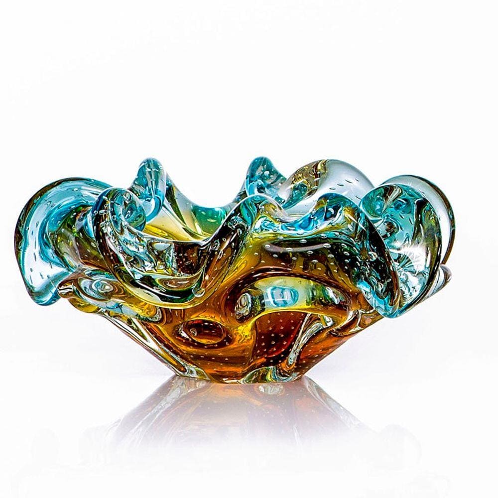 Centro De Mesa Em Cristal Murano Azul E Âmbar São Marcos
