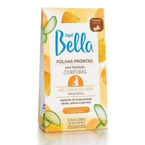 Folhas Prontas Corporais Depil Bella Mel Com Aloe 16 Unidades