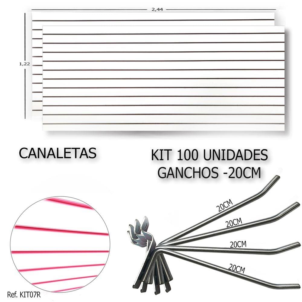 2 Paineis Canaletados 2,44 X 1,22 + 100 Ganchos 20Cm + Canaleta Rosa