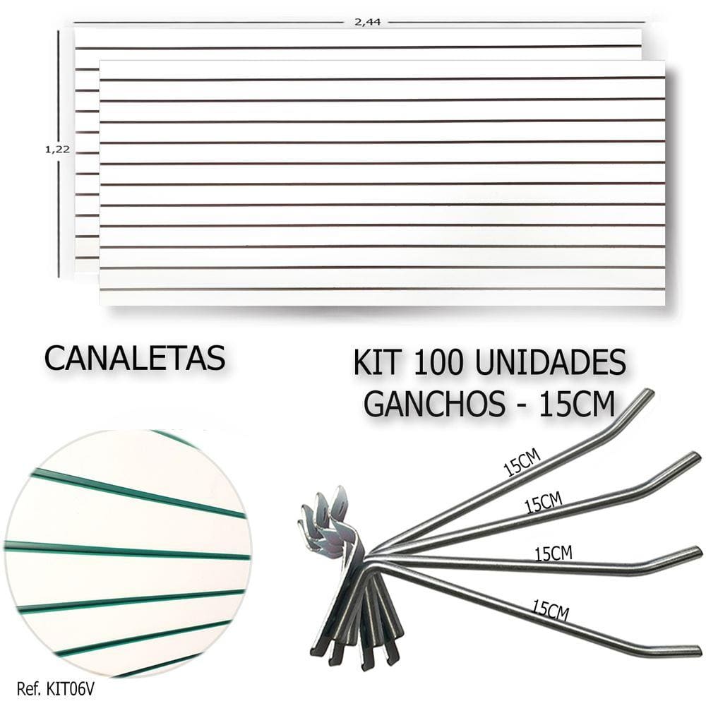 2 Paineis Canaletados 2,44 X 1,22 + 100 Ganchos 15Cm + Canaleta Verde