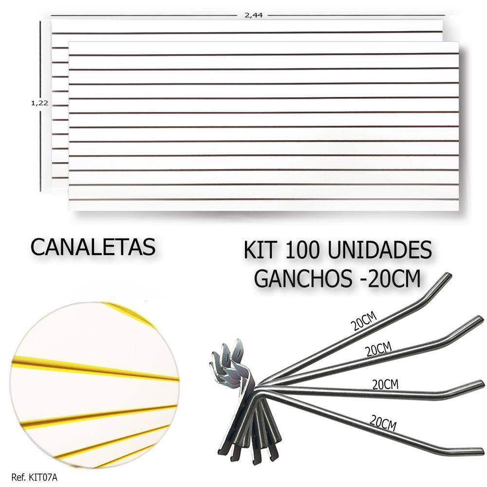 2 Paineis Canaletados 2,44 X 1,22 + 100 Ganchos 20Cm + Canaleta Amarelas