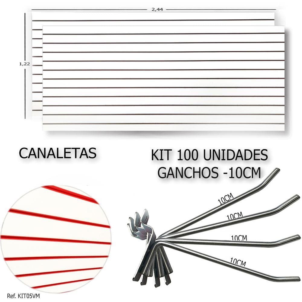2 Paineis Canaletados 2,44 X 1,22 + 100 Ganchos 10Cm + Canaleta Vermelha