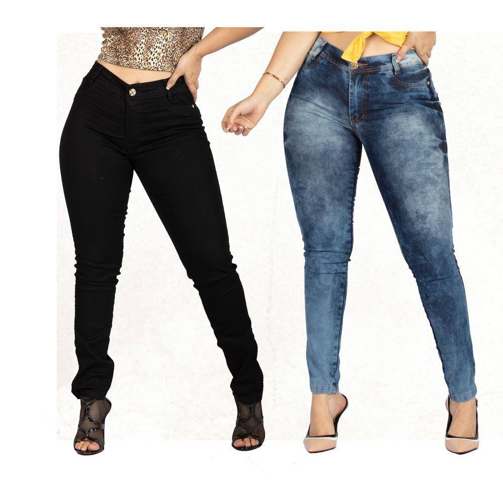 Kit com 3 calcas jeans feminina cintura alta hot pants com lycra prova d  agua.1 | Casas Bahia