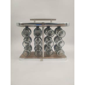 Porta Tempero Madeira E Inox Com 12 Potes Para Armazenamento
