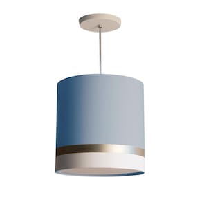 Lustre Pendente Faixas Bronze Cúpula Azul 25X25