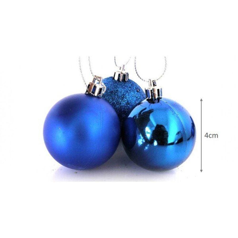 Super Kit 30 Bolas De Natal Glitter, Lisa e Fosca Azul 4cm - Rio Master