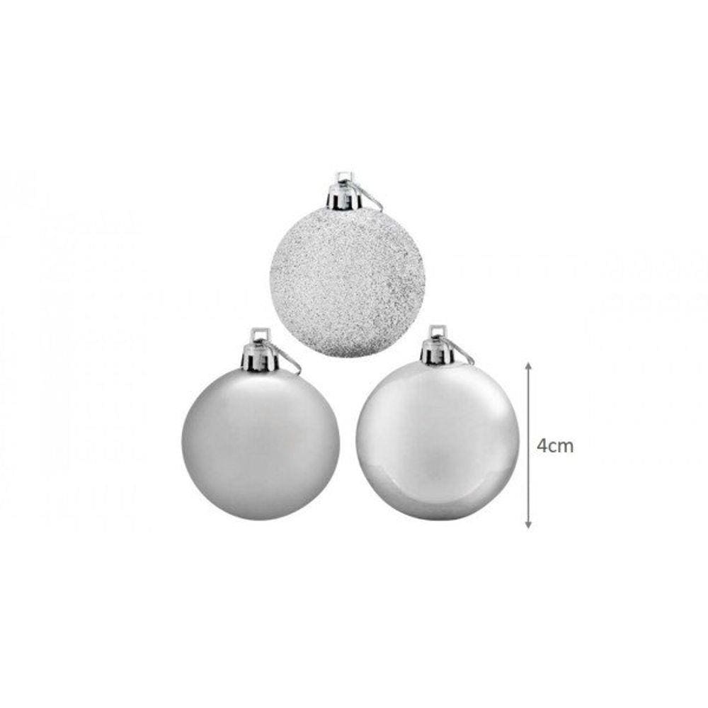 Super Kit 30 Bolas De Natal Glitter, Lisa e Fosca Prata 4cm - Rio Master