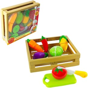 Kit Cozinha Infantil Com Frutas / Vegetais + Faca E Acessorios Chef Corta Tudo 8 Pecas