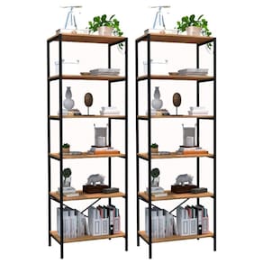 Kit 2 Estantes Livreiro Multiuso Estilo Industrial 180cm 6 Prateleiras Trento Demolição/Preto- Artefamol