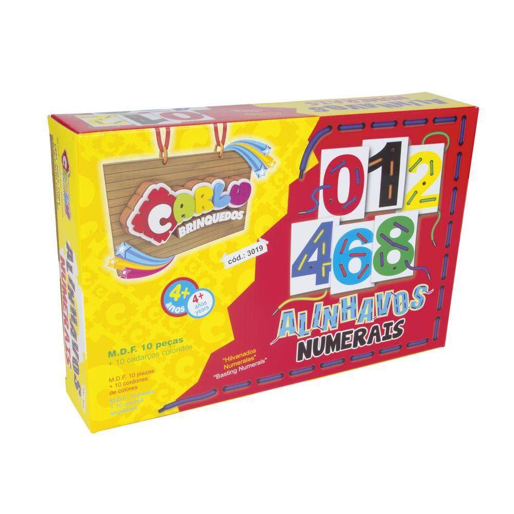 Jogo Educativo Alinhavos Numerais 10 peças em MDF, Idade 4 +