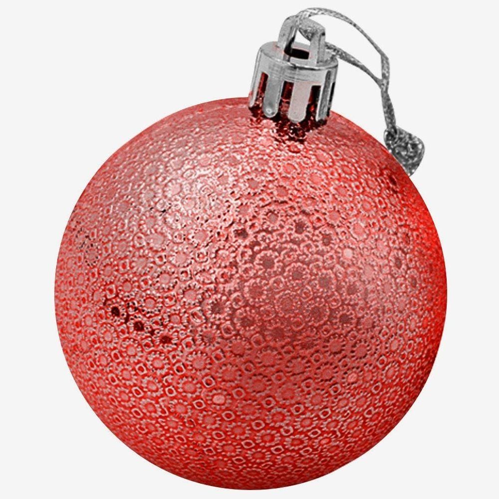 Kit 36 Bolas Enfeite Árvore Natalino Rugada 70mm Vermelho