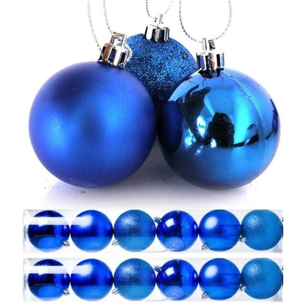 Kit 12 Bolas Natal Mista Glitter, Fosca, Lisa Azul 8cm - Master Christmas