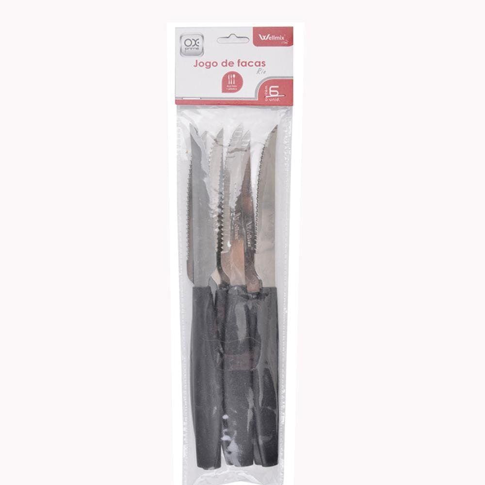 Faca De Mesa De Inox Cabo Plastico Rio Preto 6 Peças 22Cm