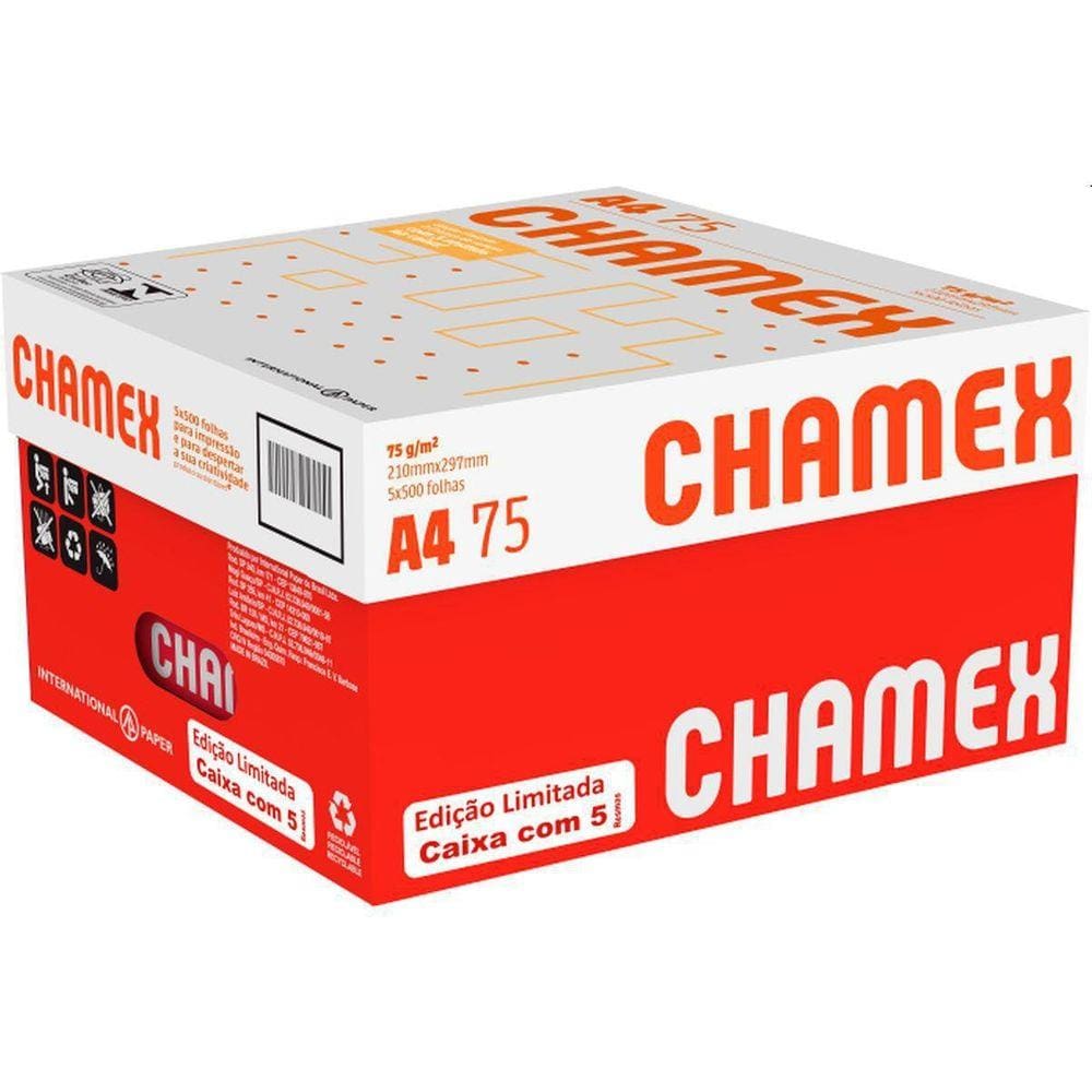 Papel Sulfite A4 Chamex 75G 05 Pacote Com 500 Folhas