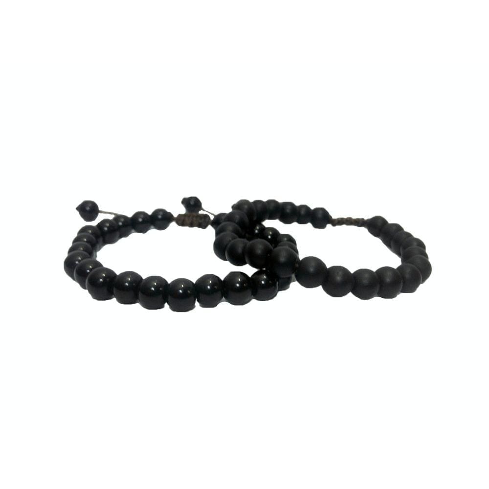 Kit 2 Pulseira Masculina Bolinha Preta Fosca Brilhosa Murano