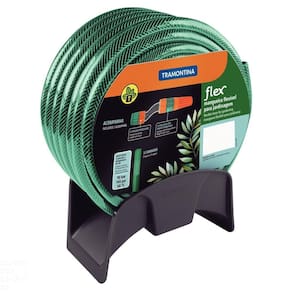 Mangueira Flex Tramontina Verde em PVC 3 Camadas 15 m com Engate Rosqueado, Esguicho e Suporte mural Tramontina