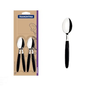 Conjunto de Colheres para Chá Tramontina Ipanema com Lâminas em Aço Inox e Cabos de Polipropileno Preto 12 Peças Tramontina