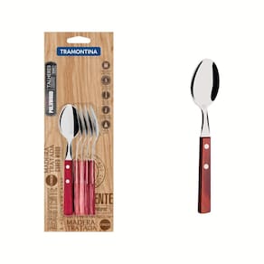 Conjunto de Colheres para Chá Tramontina com Lâminas em Aço Inox e Cabos em Madeira Polywood Vermelho 6 Peças Tramontina