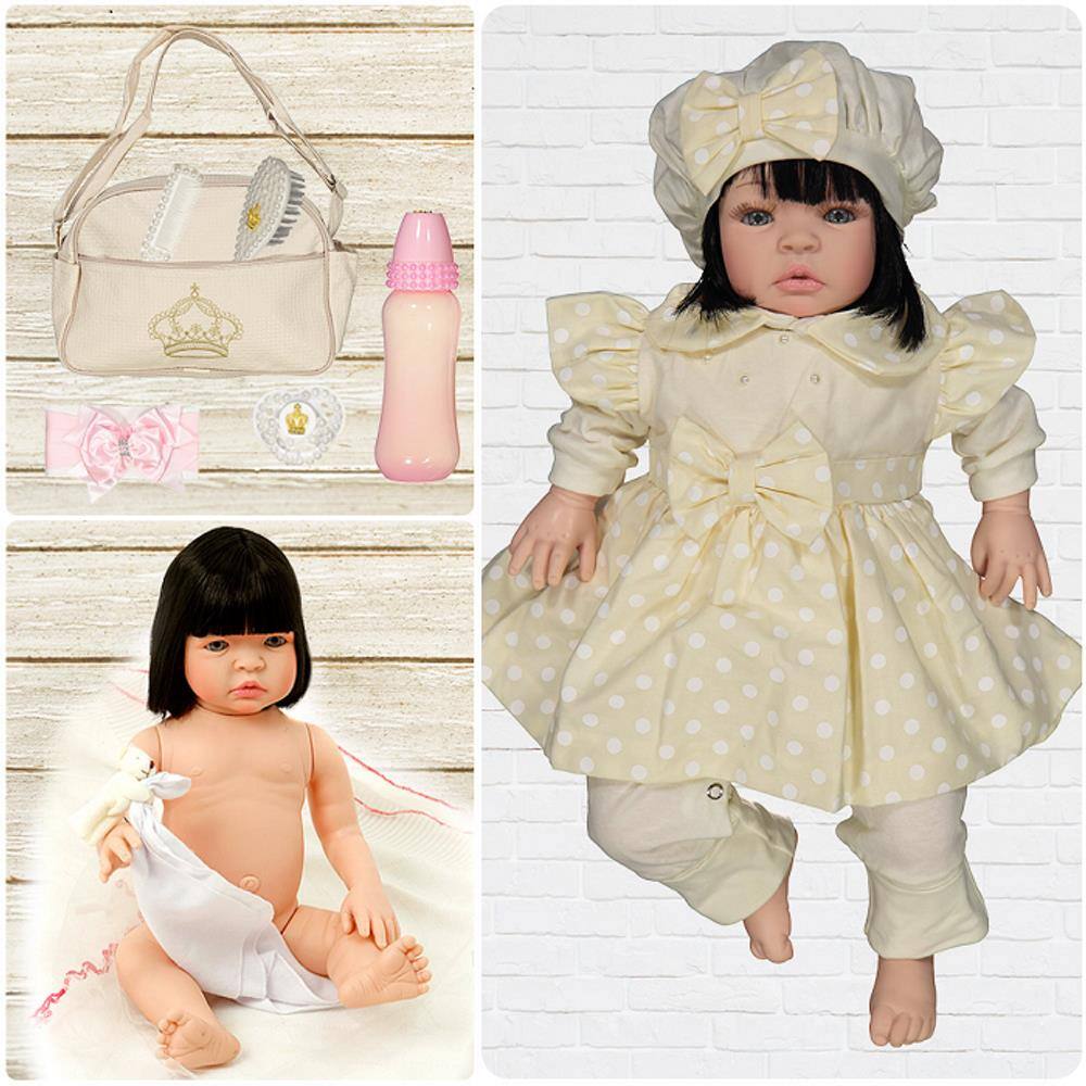 Boneca Bebe Isabela Rosa De Menina Com Roupa De Luxo Morena