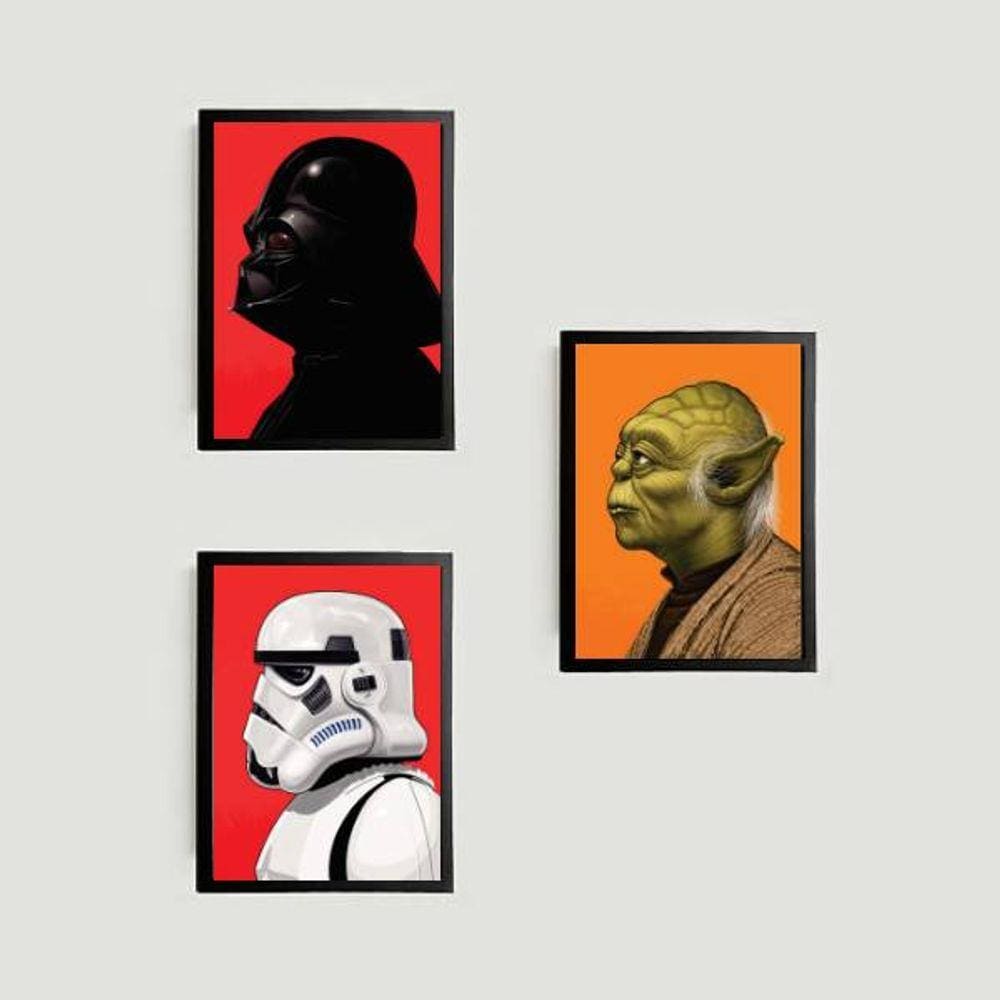 Kit 3 Quadros Personagens Star Wars