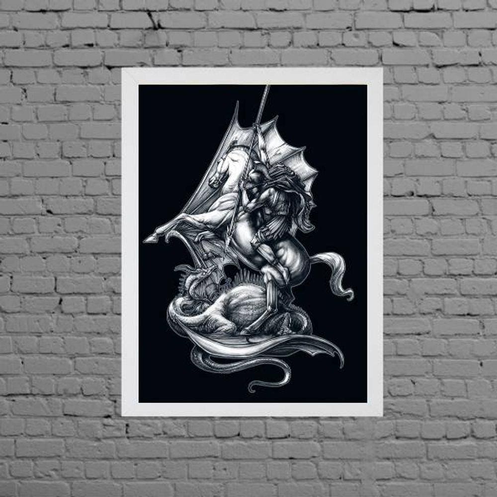 Quadro Desenho São Jorge Preto E Branco