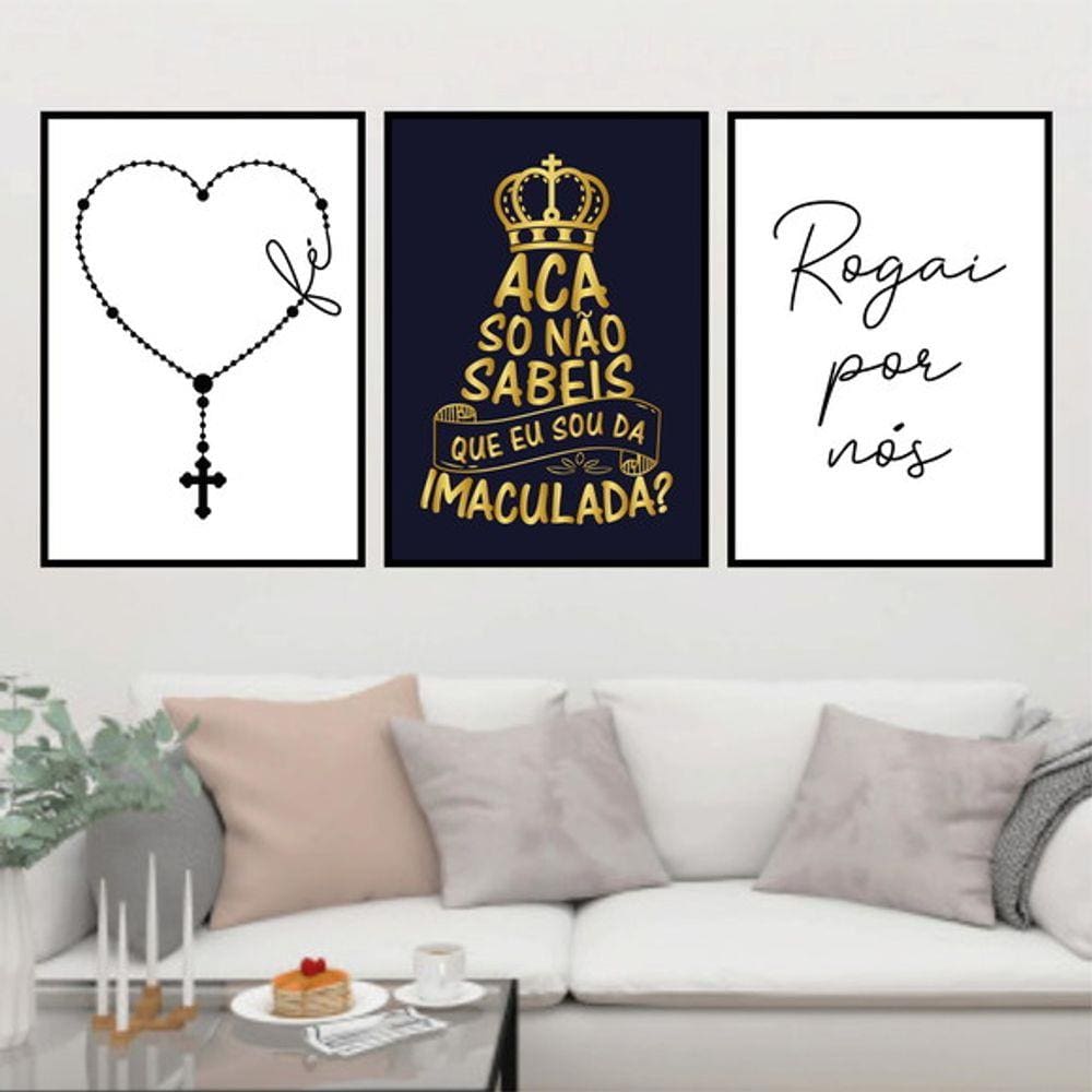 Kit 3 Quadros Religiosos Terço Imaculada