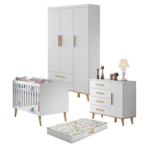 Quarto de Bebê Ludmila Branco Bétula com Colchão Gazin - Carolina