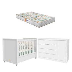 Berço Americano e Cômoda Tutto New Branco com Colchão Gazin - Matic