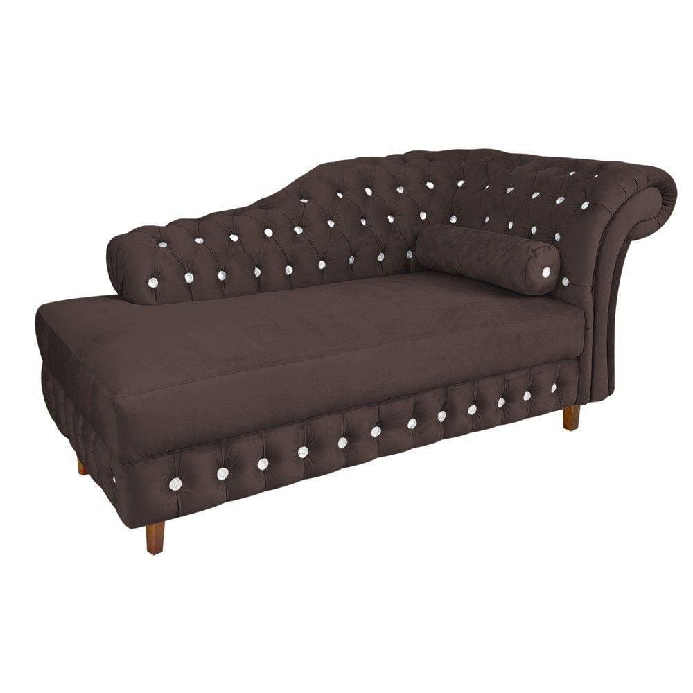 Divã Chesterfield Capitonado Marrom com Strass Suede Drossi
