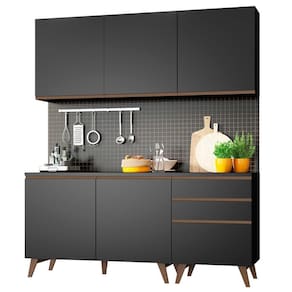 Armário de Cozinha Reims com Balcão 5 Portas 3 Gavetas Preto