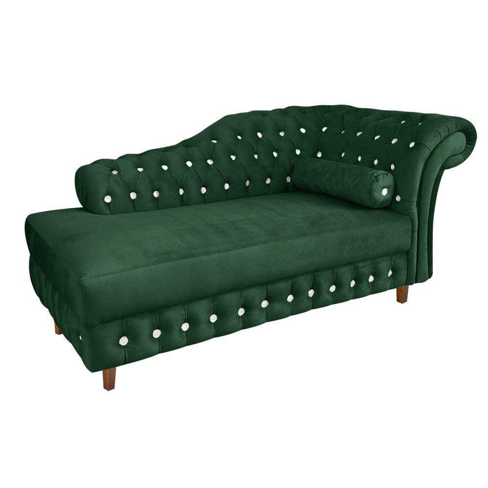 Divã Chesterfield Capitonado Verde com Strass Suede Drossi
