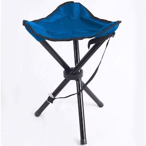 Cadeira Banqueta Camping Portátil Dobrável Tripé Azul