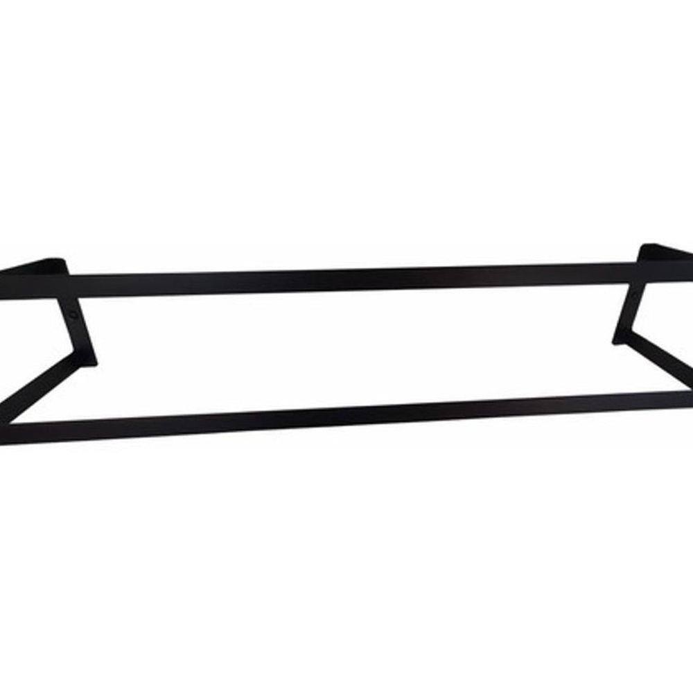 Suporte Porta Toalha Duplo Parede 60Cm Toalheiro Preto Fosco
