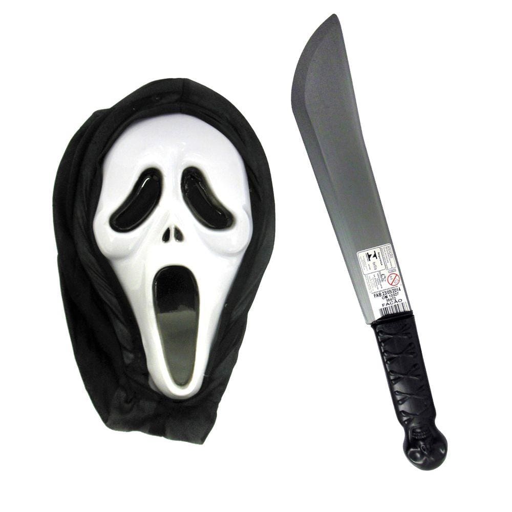 Kit Halloween Máscara Do Pânico Com Facão