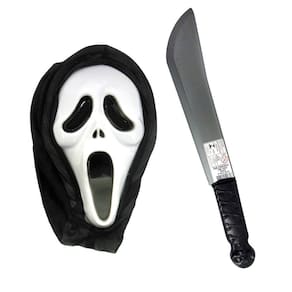 Kit Halloween Máscara Do Pânico Com Facão