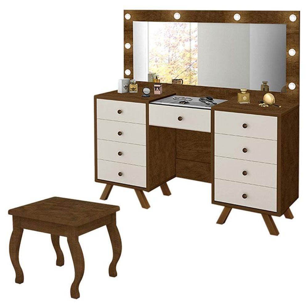 Penteadeira Camarim Mila com Banqueta Malbec Off White - Luapa Móveis